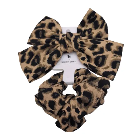 Leopard print bow hair accessories paired with elastic leopard print hair bands are daily hair tying products for women Leopard print bow hair accessories paired with elastic leopard print hair bands are daily hair tying products for women
